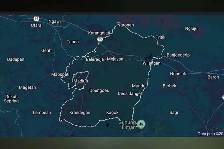 Tangkapan layar peta Kabupaten Madiun di Google Map